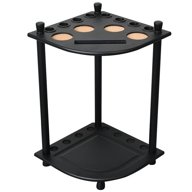 RUP Pool Stick Holder, Solid Wood Holds 8 Cue Sticks, Ball set, Chalk, Triangle, Free Standing Corner Style Black | Ball &