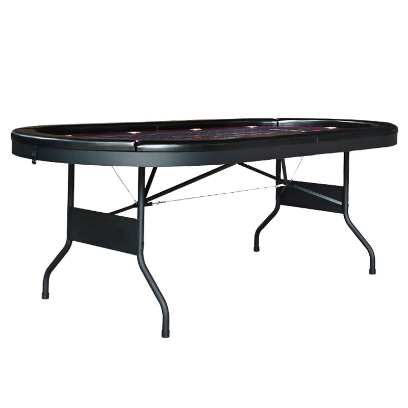 RUP 10 Player Folding Poker Table | Casino Style 220cm | Foldable Portable Design | Cup Holders | Premium Felt Surface