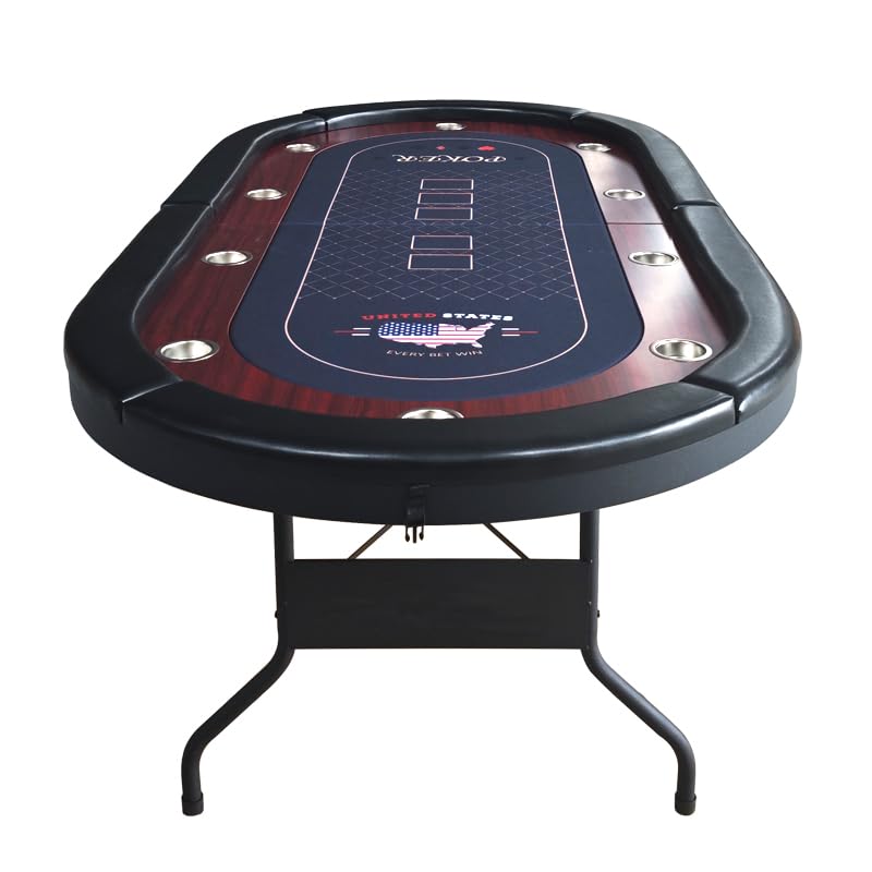 RUP 10 Player Folding Poker Table | Casino Style 220cm | Foldable Portable Design | Cup Holders | Premium Felt Surface