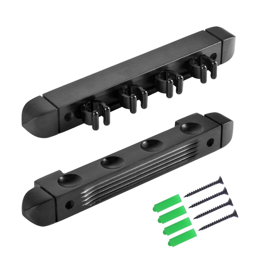 RUP Wall-Mounted Wooden Pool Cue Rack – Holds 4 Cues, Black – product view