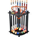 RUP Solid Wood Corner Pool Cue Stand – Holds 8 Cues, Balls & Accessories – product view