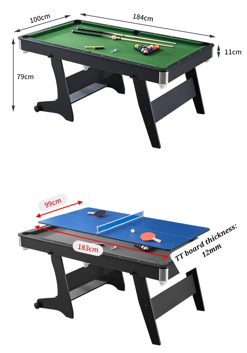 RUP Pro 6ft 3-in-1 Multi Game Table | Pool Table, Table Tennis & Dining/Conference Table | Solid Plywood Construction