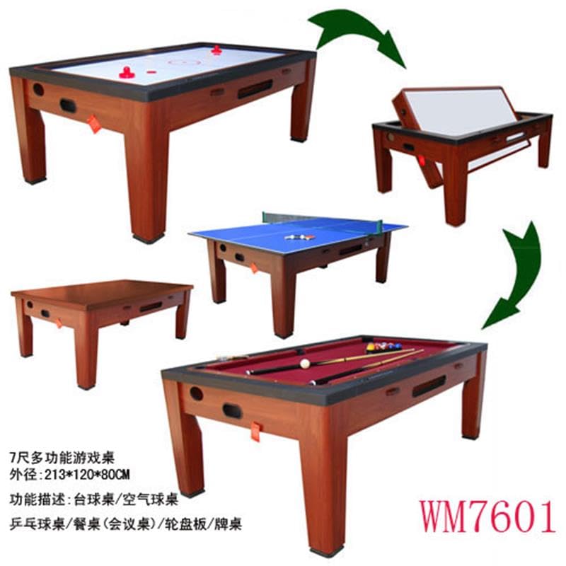 RUP 6-in-1 Multi Game Table, Pool, Air Hockey, Table Tennis, Poker, Roulette, Dining Table, Brown, 213 x 120 x 80 cm