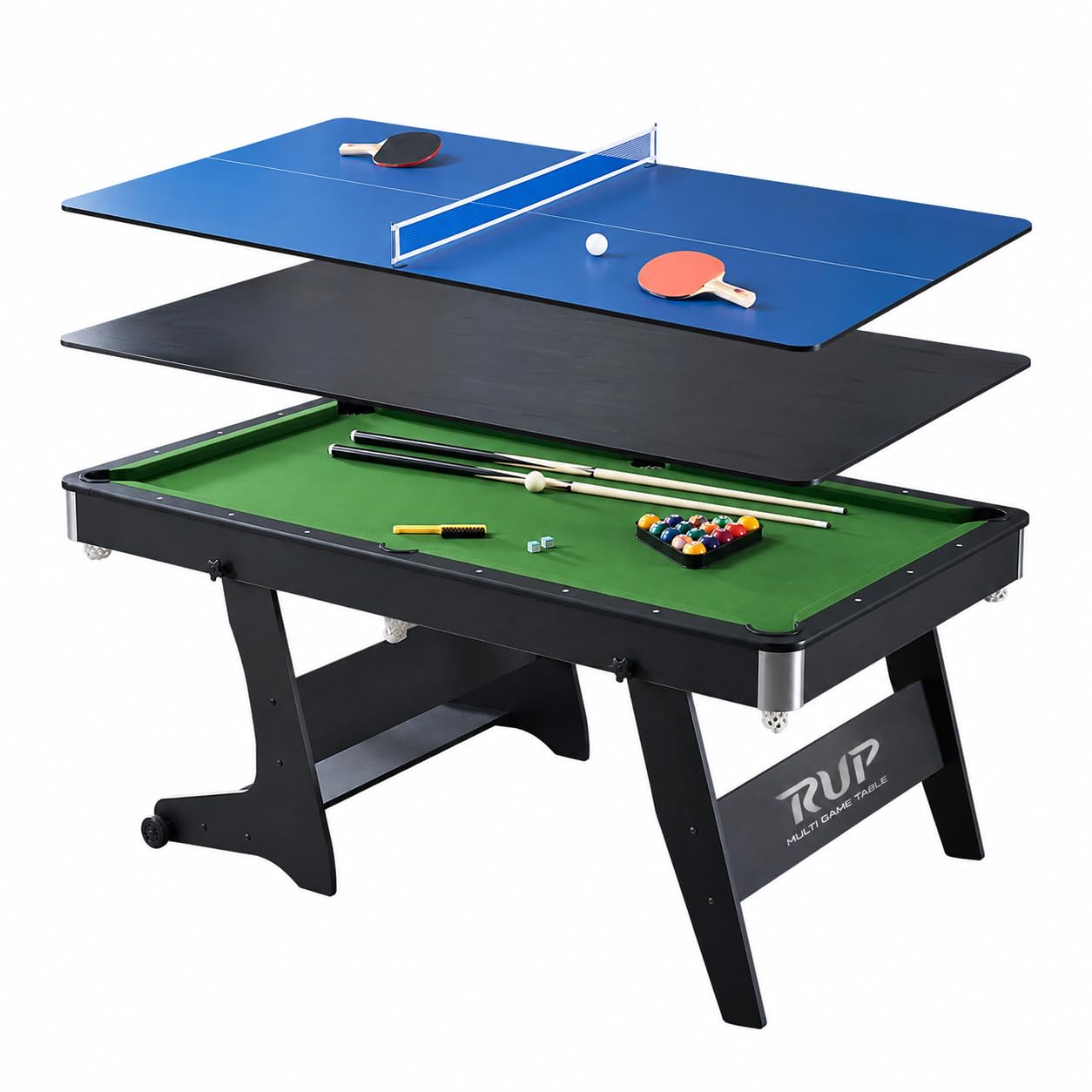 RUP Pro 6ft 3-in-1 Multi Game Table | Pool Table, Table Tennis & Dining/Conference Table | Solid Plywood Construction