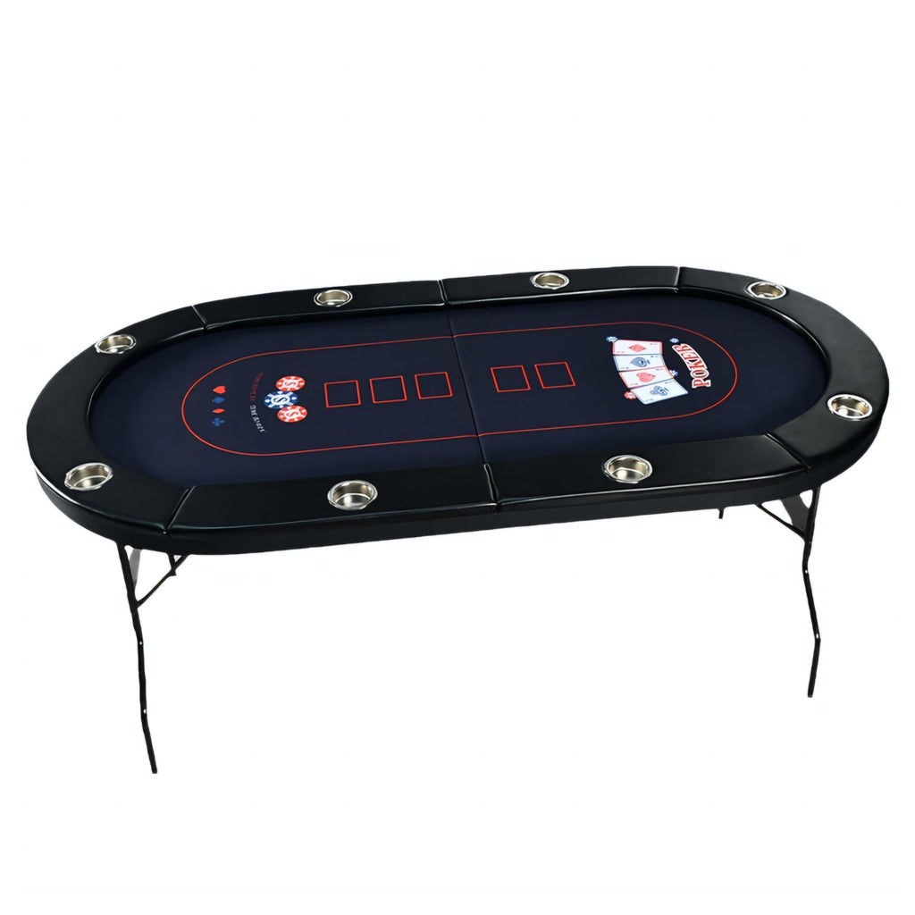 RUP 8 Player Poker Table for Home – Foldable Casino Table with Cushioned Armrest, Cup Holders, Metal Legs, Casino Felt