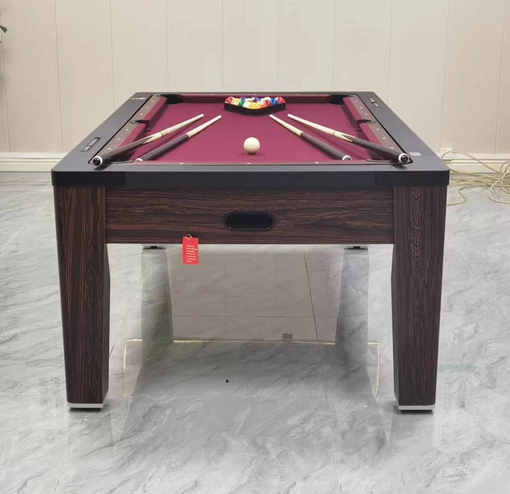 RUP 6-in-1 Multi Game Table, Pool, Air Hockey, Table Tennis, Poker, Roulette, Dining Table, Brown, 213 x 120 x 80 cm