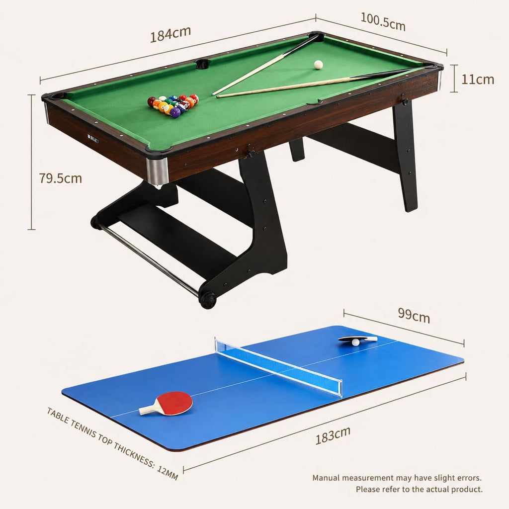 RUP Pro 6ft 3-in-1 Multi Game Table | Pool Table, Table Tennis & Dining/Conference Table | Solid Plywood Construction