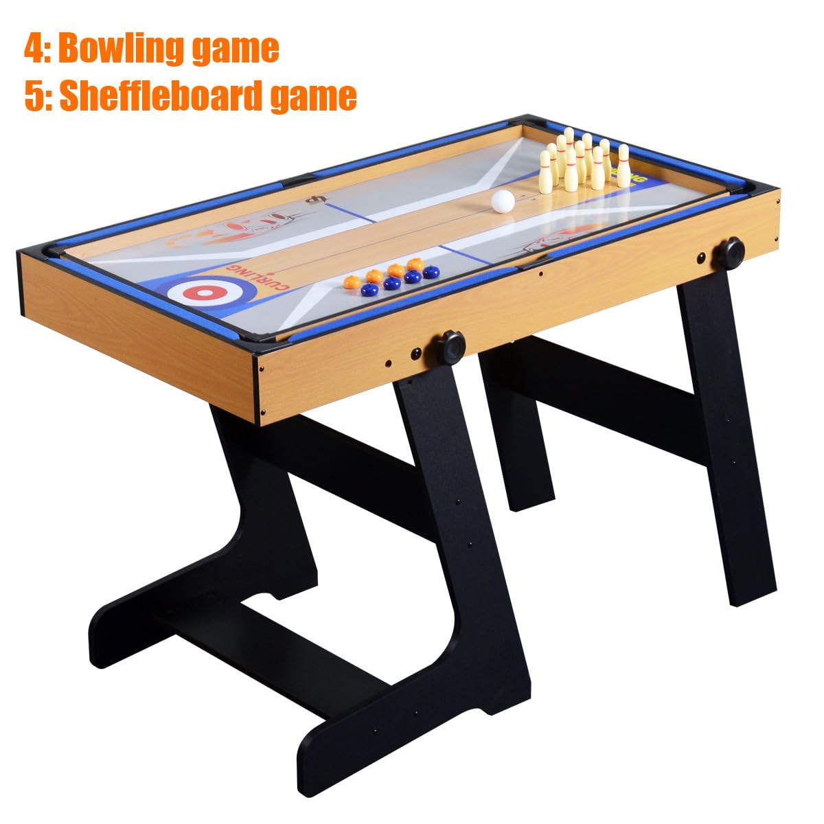 RUP 5 in 1 Multi Game Table, Foosball, Table Tennis, Pool, Bowling, Shuffleboard, Space Saving Vertical Folding Design