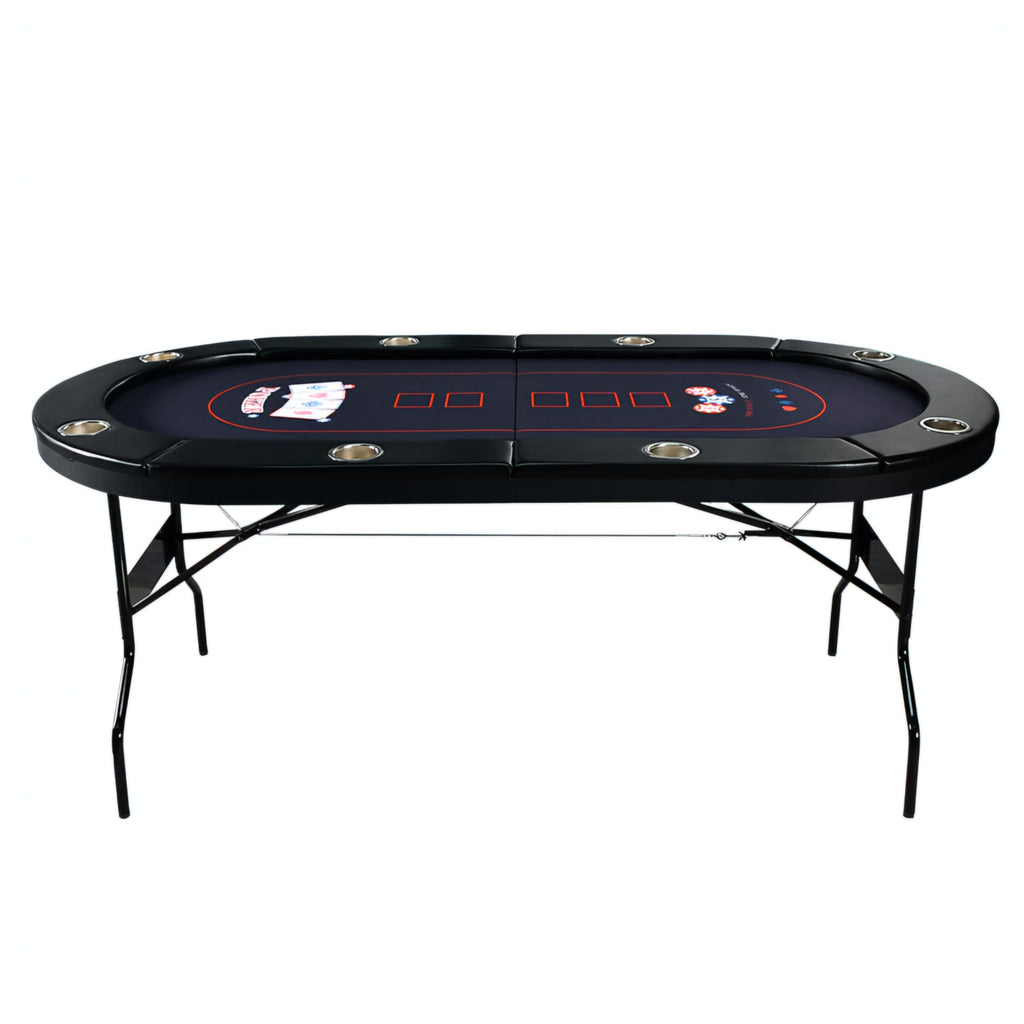 RUP 8 Player Poker Table for Home – Foldable Casino Table with Cushioned Armrest, Cup Holders, Metal Legs, Casino Felt
