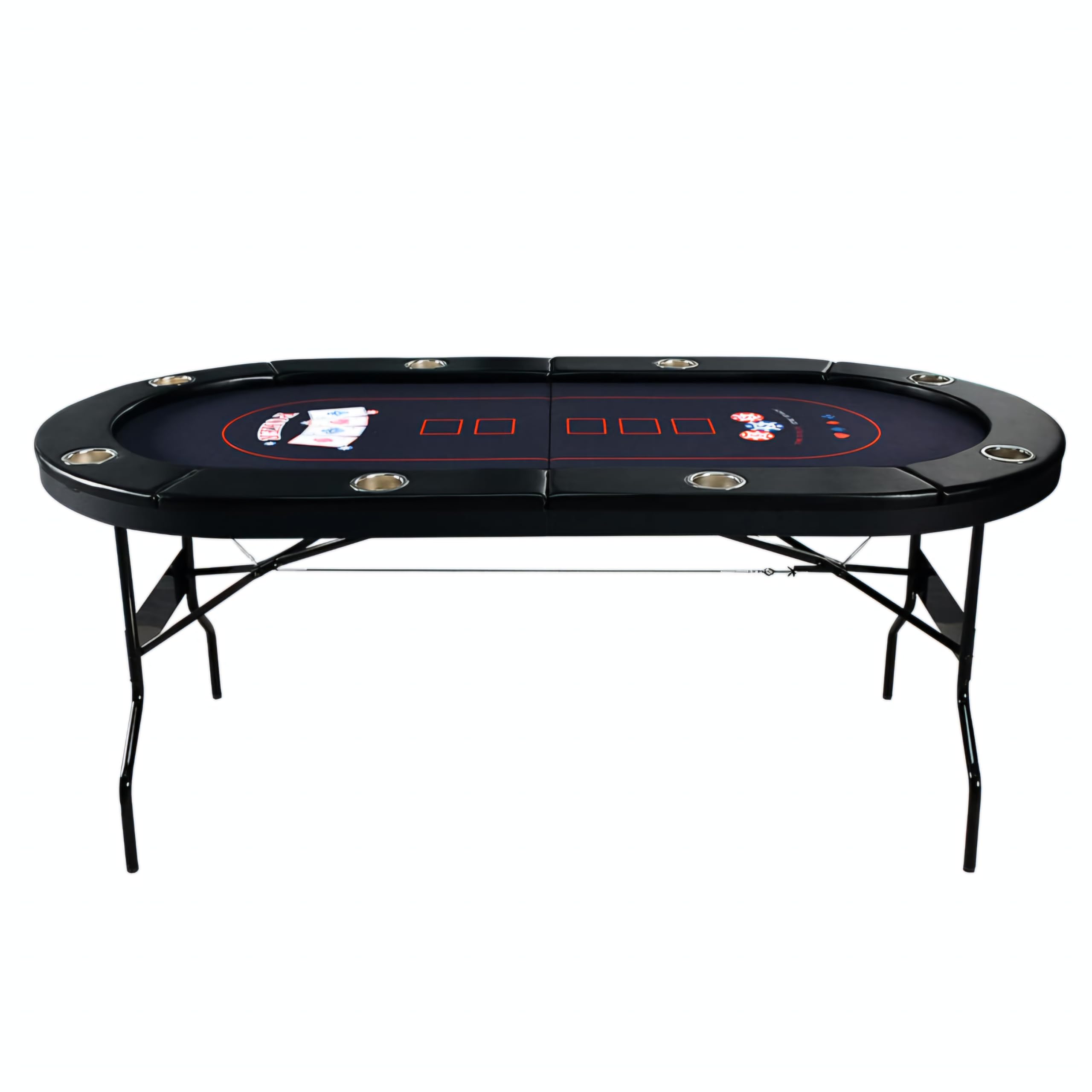 RUP 8 Player Poker Table for Home – Foldable Casino Table with Cushioned Armrest, Cup Holders, Metal Legs, Casino Felt