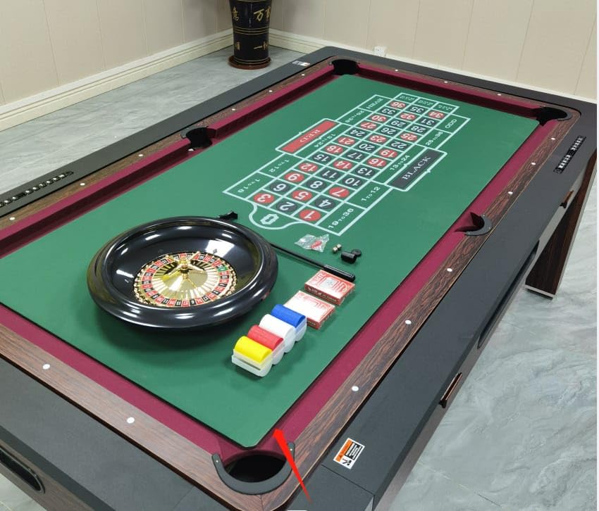 RUP 6-in-1 Multi Game Table, Pool, Air Hockey, Table Tennis, Poker, Roulette, Dining Table, Brown, 213 x 120 x 80 cm