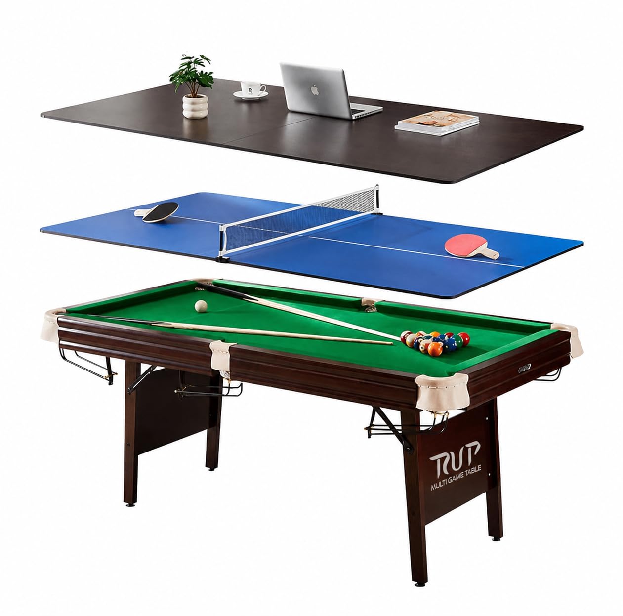 RUP Premium 7ft Solid Wood 3-in-1 Multi Game Table with Folding Legs – product view