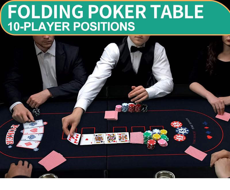 RUP 10 Player Folding Poker Table | Casino Style 220cm | Foldable Portable Design | Cup Holders | Premium Felt Surface