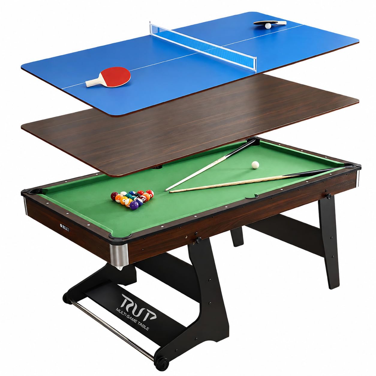 RUP Pro 6ft 3-in-1 Solid Plywood Multi Game Table with Wheels – product view