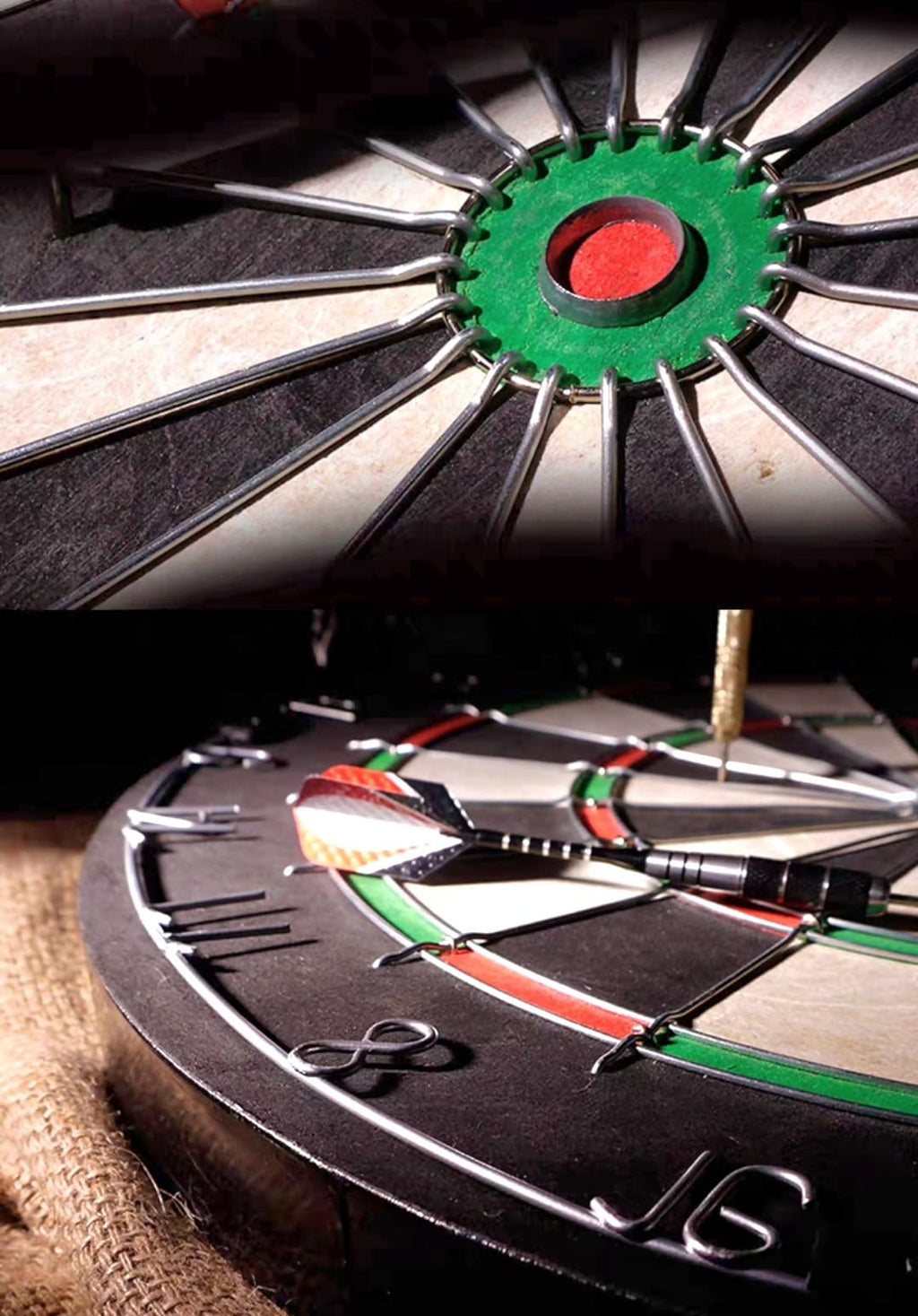 RUP Solid Wood Cabinet Set with 18 Inch African Sisal Dartboard & 6 Metal Darts | Professional Bristle Dart Board | Wall