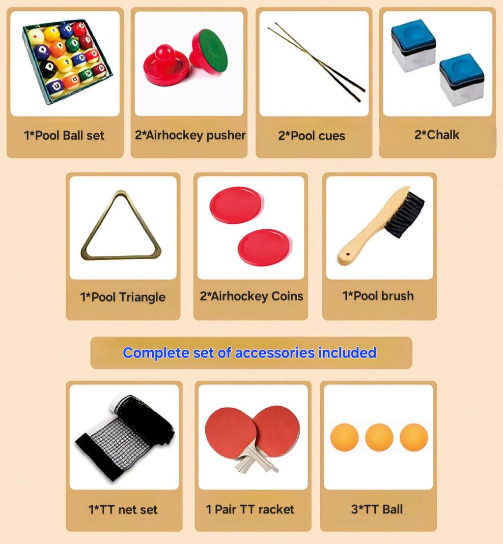 RUP 4-in-1 Multi-Game Table, Pool/Billiards, Table Tennis, Air Hockey with Electric Blower, Conference Table Top, Complete