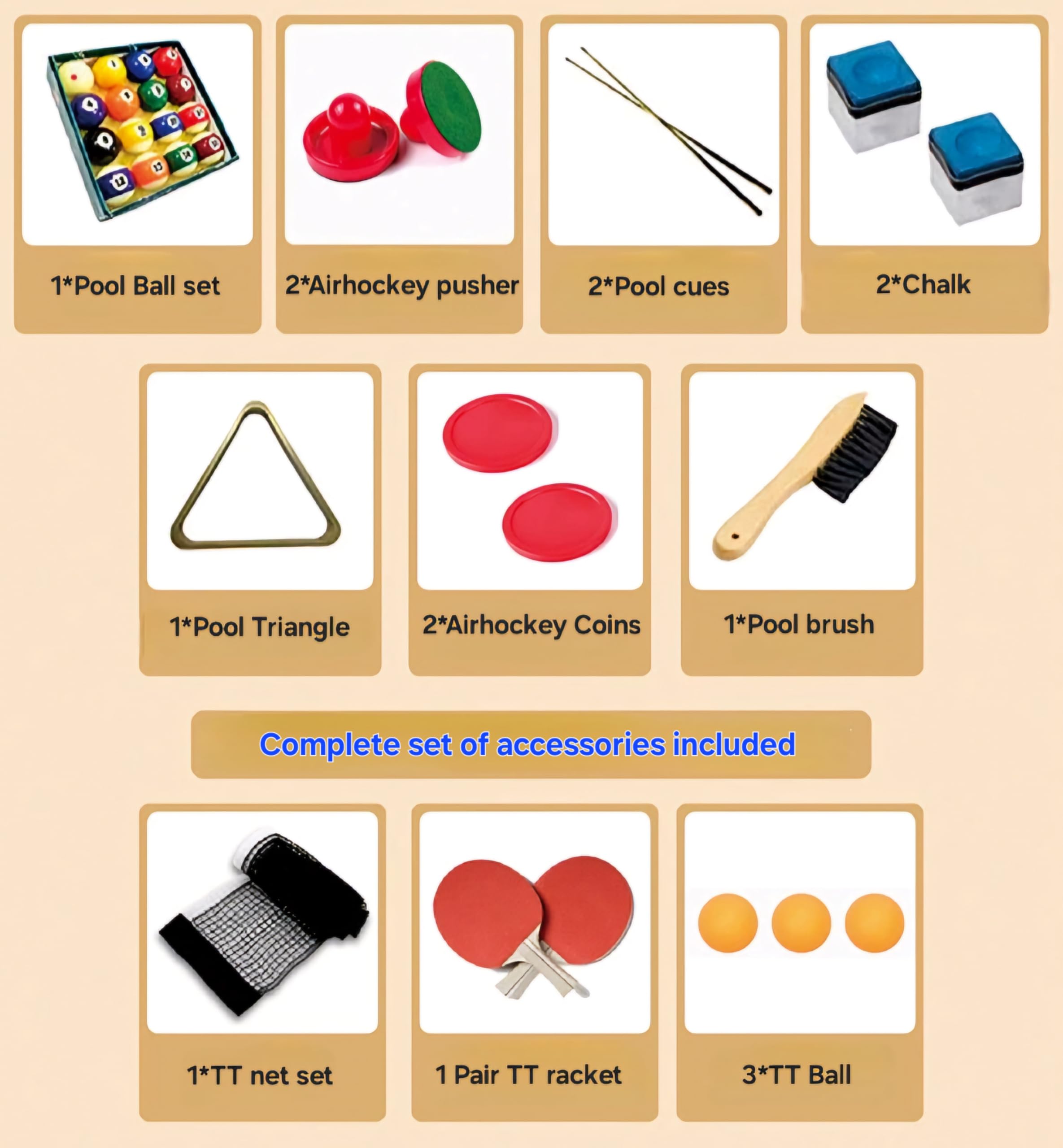 RUP 4-in-1 Multi-Game Table, Pool/Billiards, Table Tennis, Air Hockey with Electric Blower, Conference Table Top, Complete