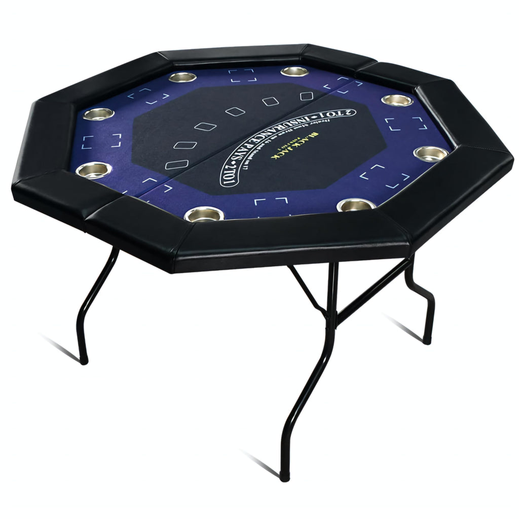 RUP 8 Player Poker Table for Home – Foldable Casino Table with Cushioned Armrest, Cup Holders, Metal Legs, Casino Felt