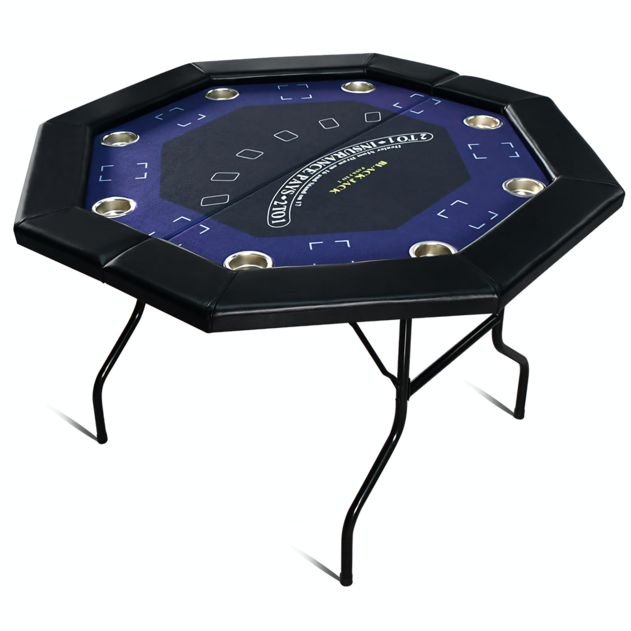 RUP 8 Player Poker Table for Home – Foldable Casino Table with Cushioned Armrest, Cup Holders, Metal Legs, Casino Felt