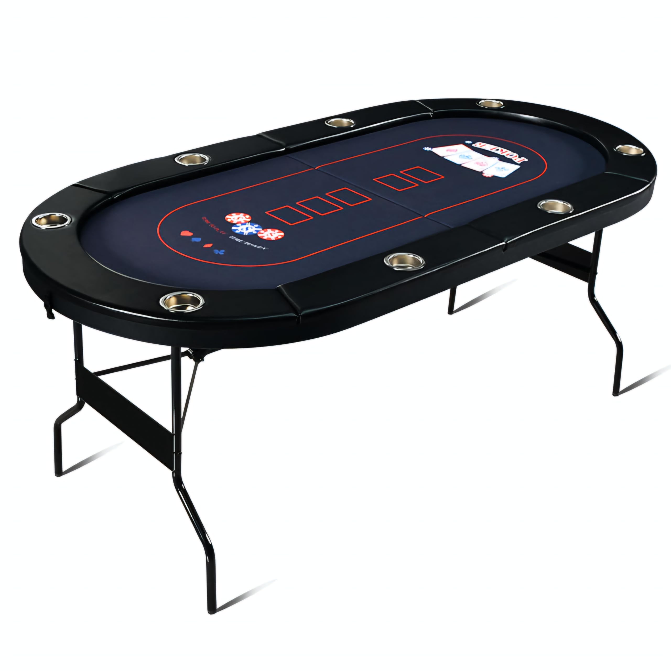 RUP 8-Player Foldable Poker Table with Cup Holders, Black & Blue – product view