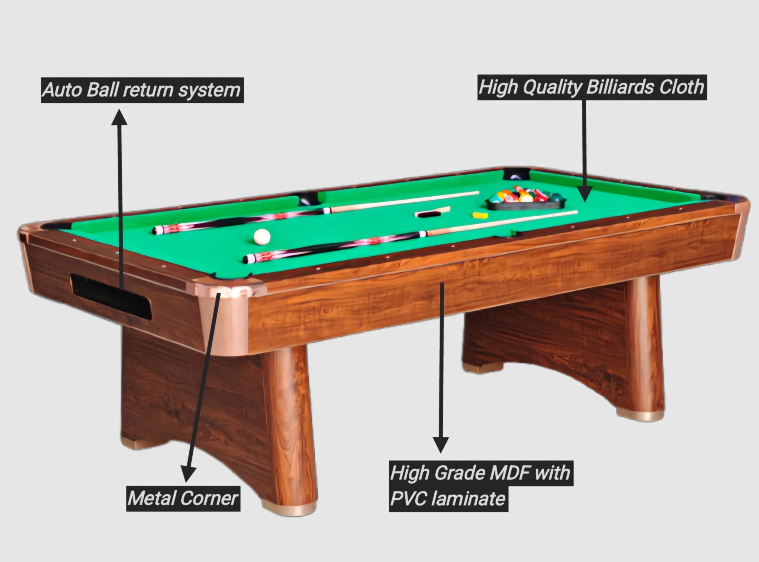 RUP 8ft American Pool Table | Auto Ball Return System | Premium Billiards Cloth | Heavy Duty 147 kg MDF Frame | Smooth Metal