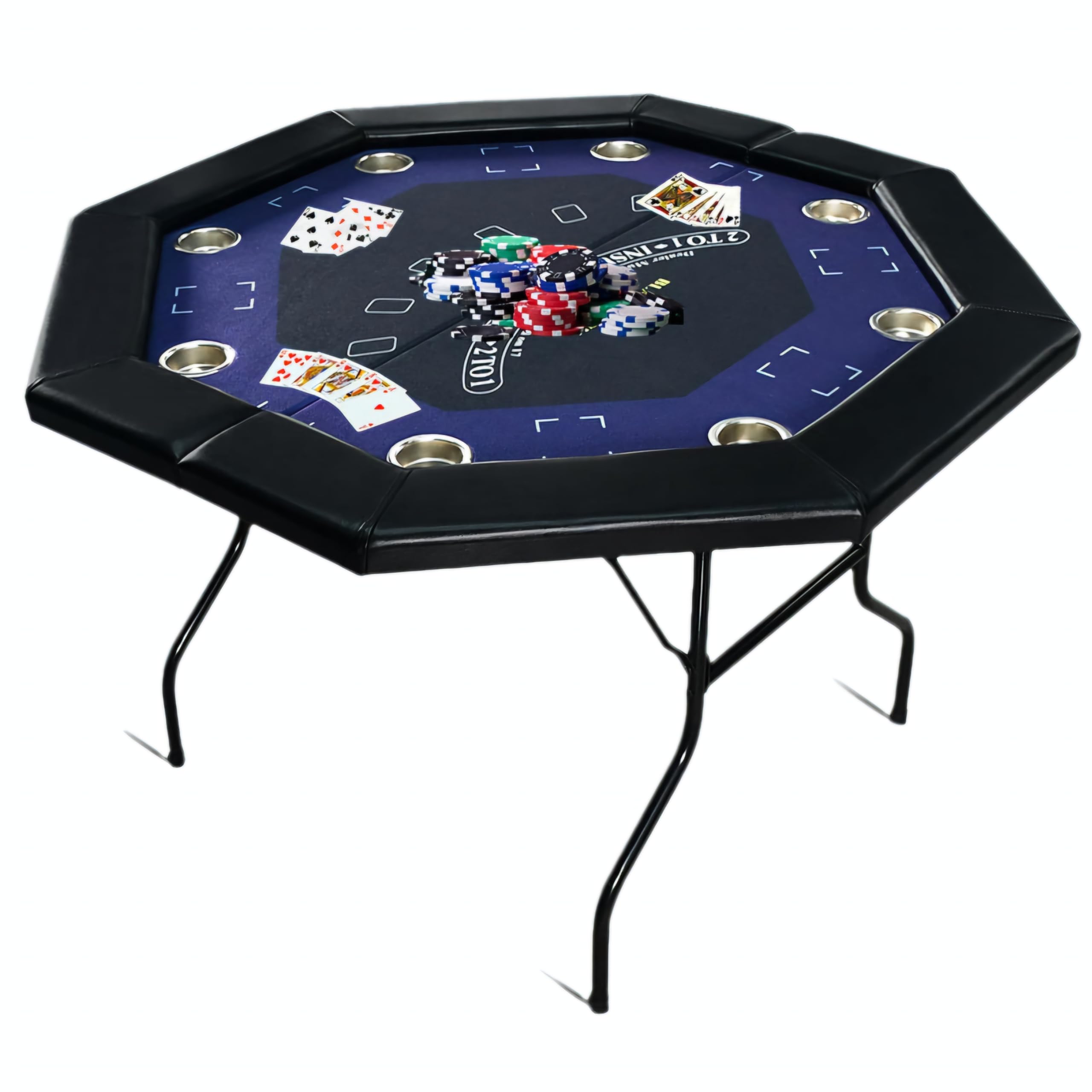 RUP 8 Player Poker Table for Home – Foldable Casino Table with Cushioned Armrest, Cup Holders, Metal Legs, Casino Felt