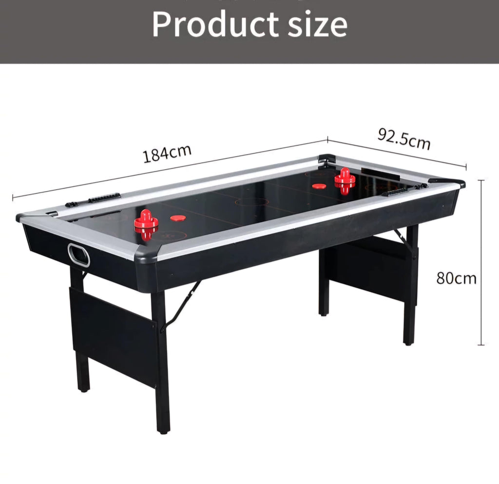 RUP 6ft Air Hockey Table, Premium Silver Playfield, with Folding Metal Legs & Hinges, Complete Accessories Set Included for