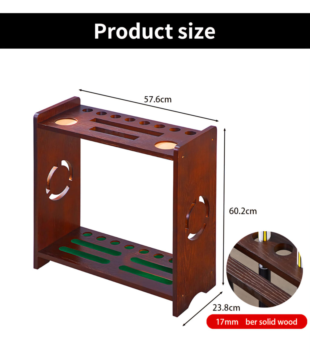 RUP Pool Cue Rack, Wooden 8-Cue Holder with Ball Storage, Drink Holders and Billiard & Snooker Cue Rack Stand (Accessories