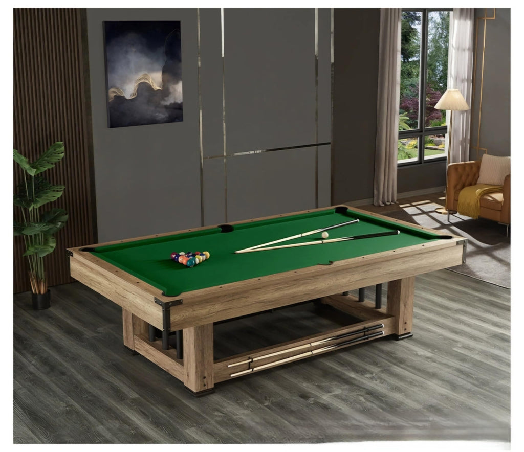 RUP 9ft 3 in 1 Multi Game Table with Billiards, Table Tennis and Dining/Conference top, Rustic Design (All Accessories