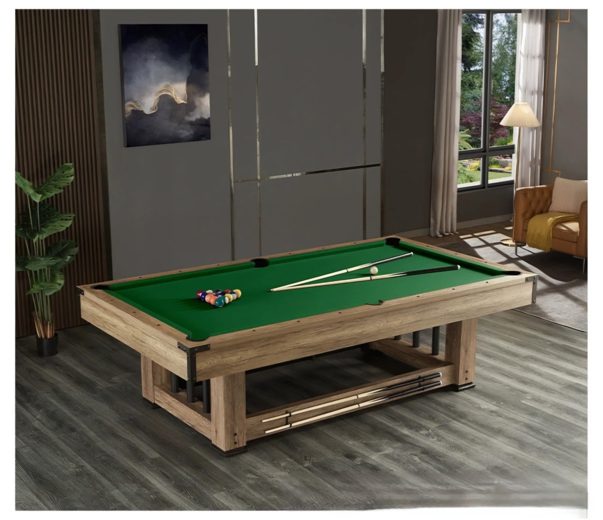 RUP 9ft 3 in 1 Multi Game Table with Billiards, Table Tennis and Dining/Conference top, Rustic Design (All Accessories