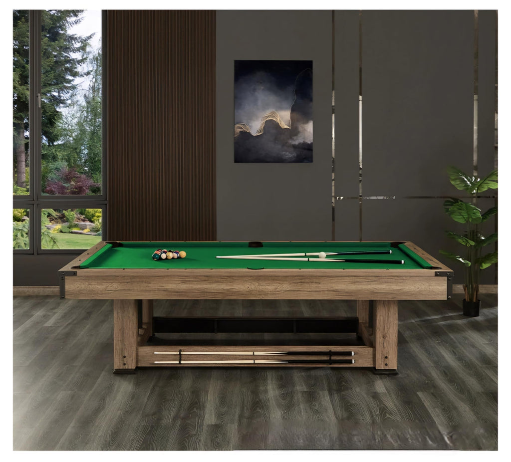 RUP 9ft 3 in 1 Multi Game Table with Billiards, Table Tennis and Dining/Conference top, Rustic Design (All Accessories