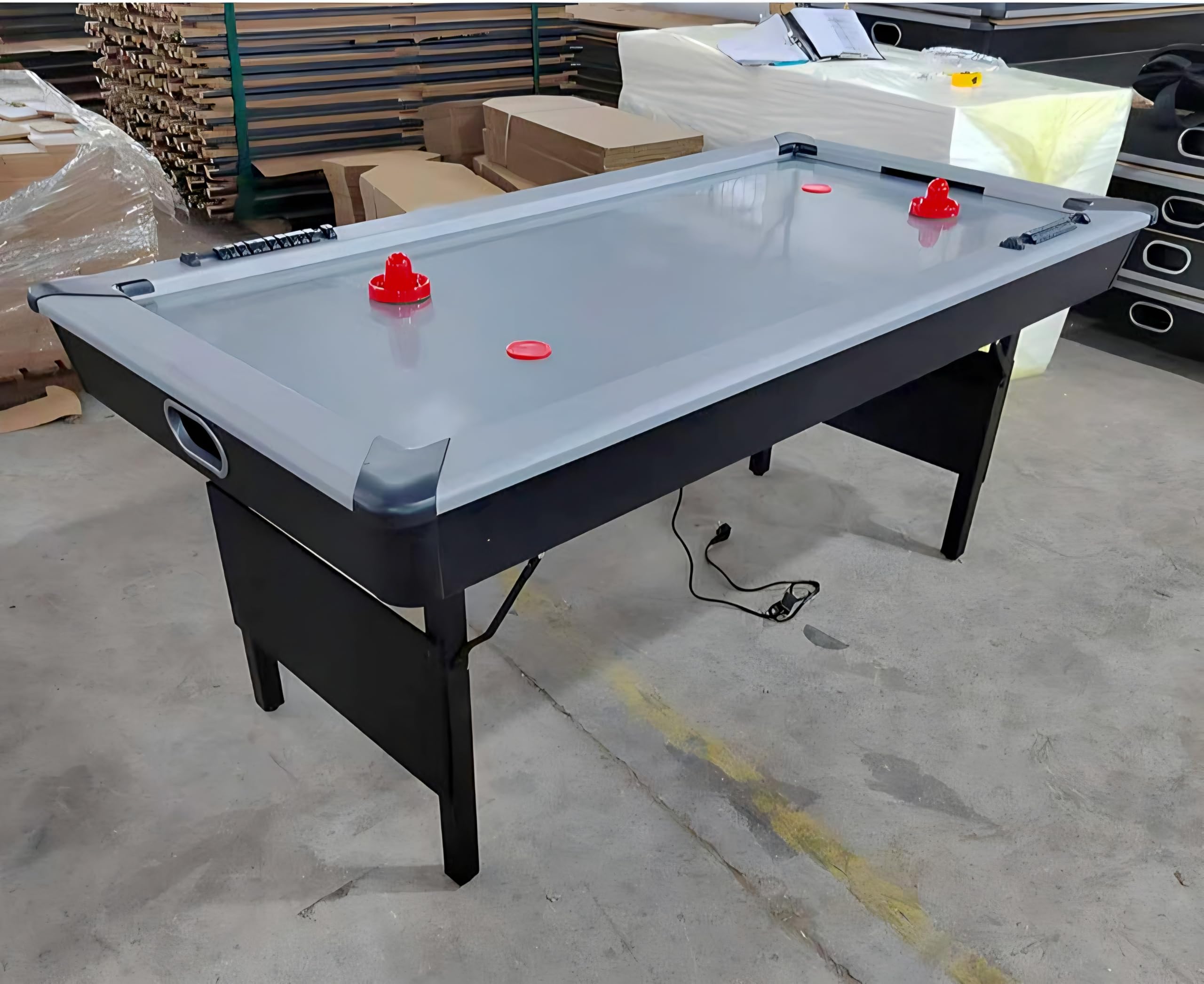 RUP 6ft Air Hockey Table, Premium Silver Playfield, with Folding Metal Legs & Hinges, Complete Accessories Set Included for