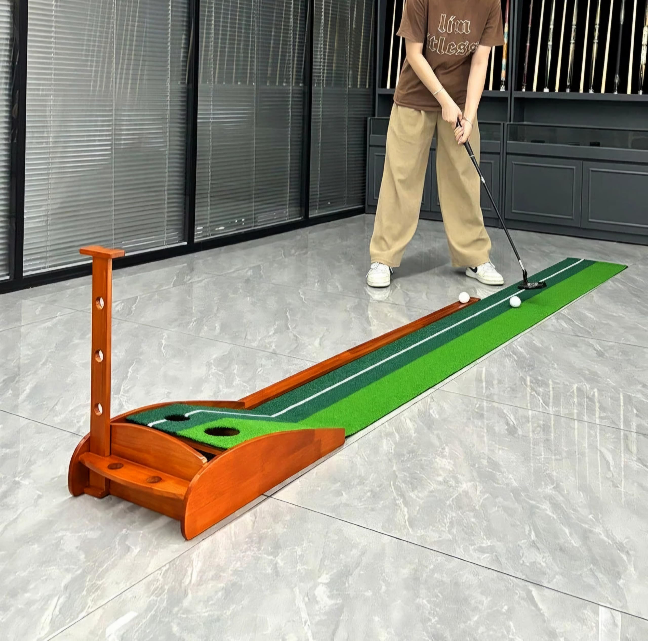 RUP Golf Putting Mat - Indoor Putting Green with Auto Ball Return and 2 Golf Balls for Golf Games & Practicing at Home