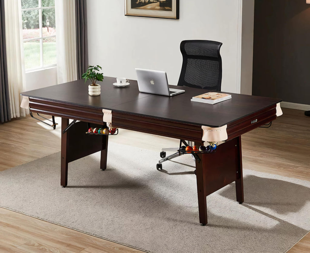 RUP Premium Solid Wood 3-in-1 Multi Game Table | 7ft Pool Table + Table Tennis + Conference/Study Table | Folding Legs