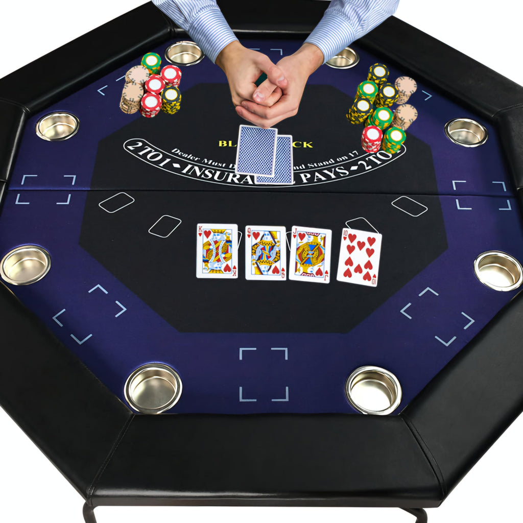 RUP 8 Player Poker Table for Home – Foldable Casino Table with Cushioned Armrest, Cup Holders, Metal Legs, Casino Felt