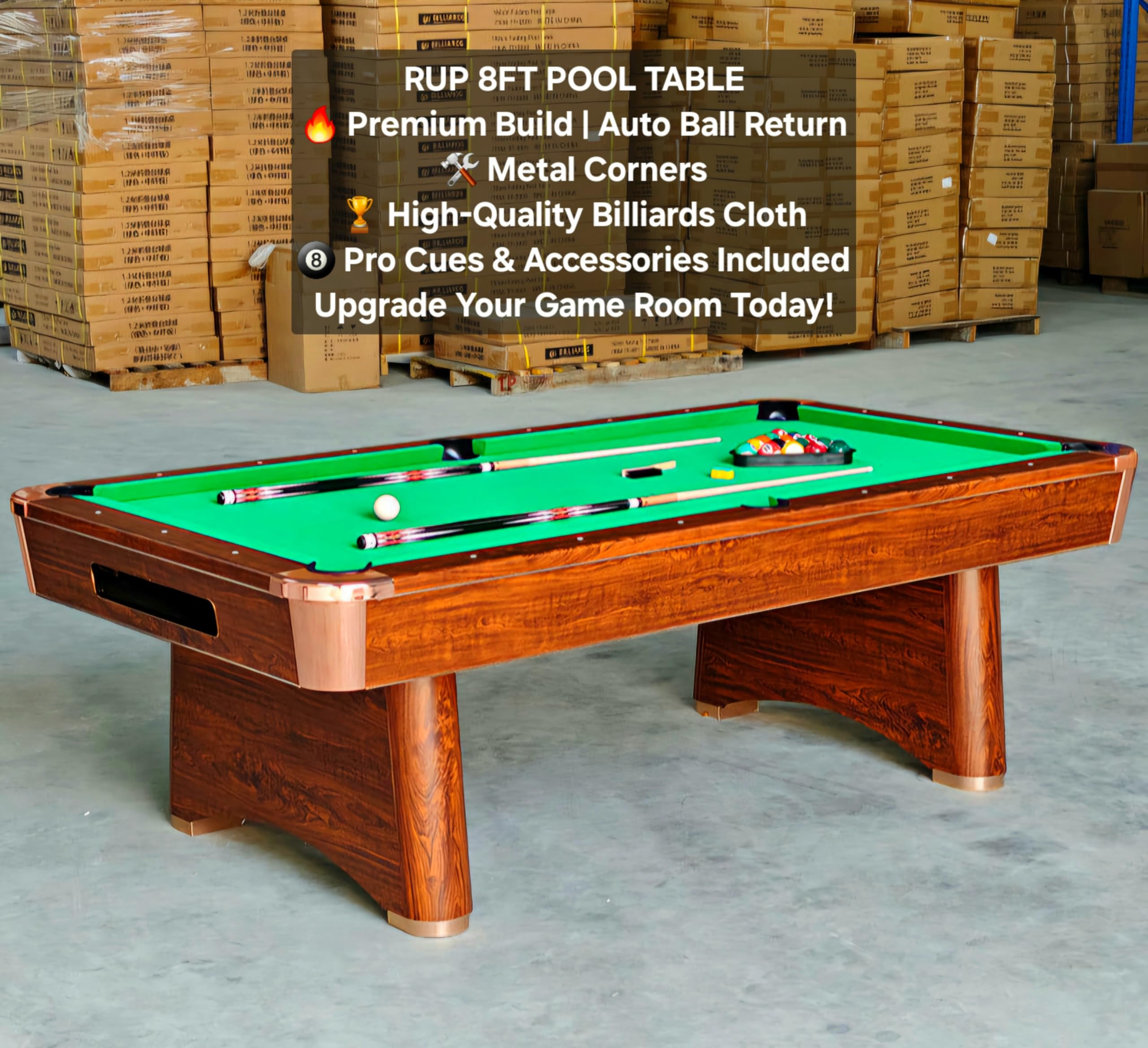 RUP 8ft American Pool Table | Auto Ball Return System | Premium Billiards Cloth | Heavy Duty 147 kg MDF Frame | Smooth Metal