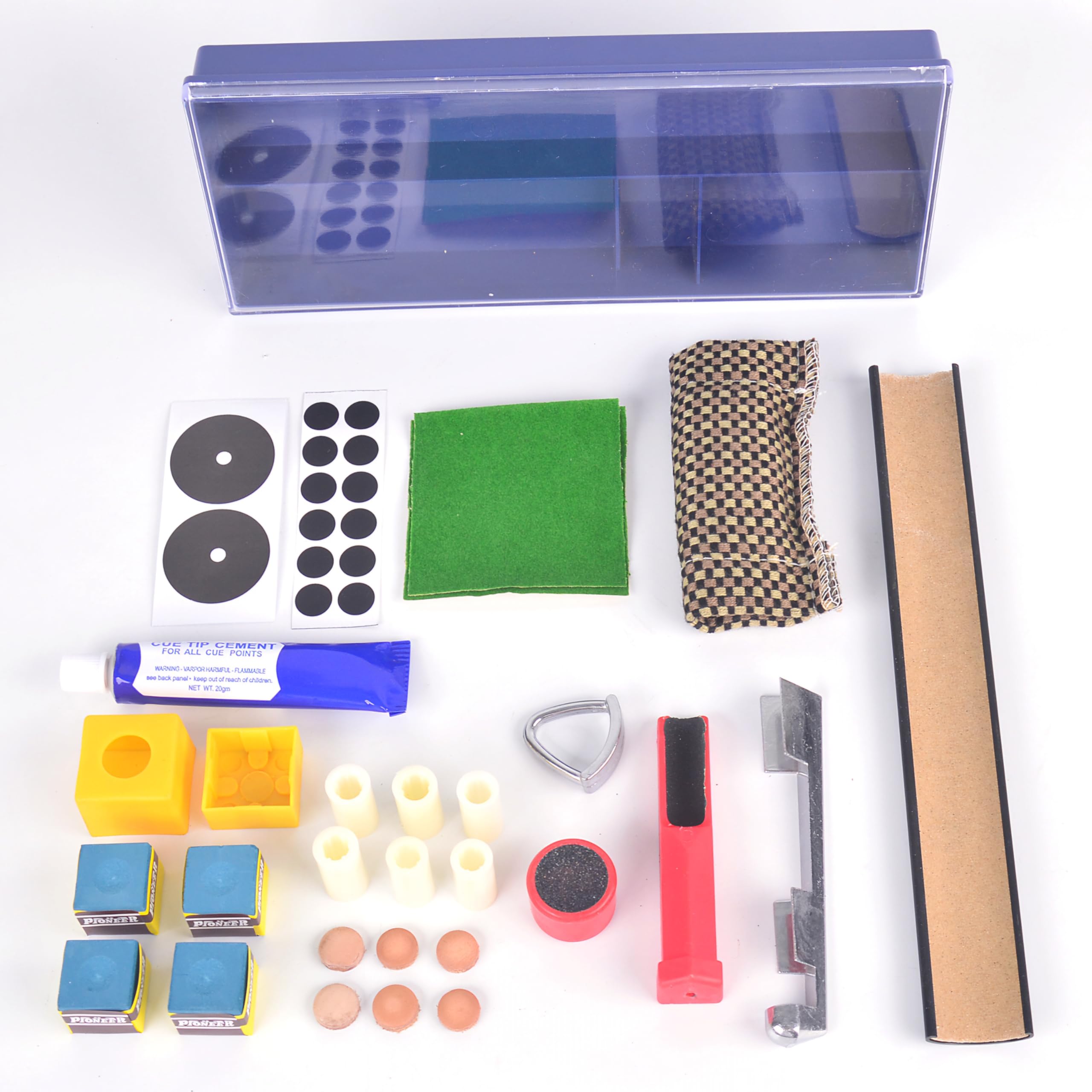 RUP Pool Cue Repair Kit, Complete Billiards Maintenance Set with Tip Shaper, Clamps, Sanders, Chalk, Tips and Table