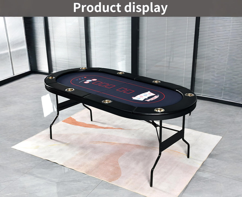 RUP 8 Player Poker Table for Home – Foldable Casino Table with Cushioned Armrest, Cup Holders, Metal Legs, Casino Felt