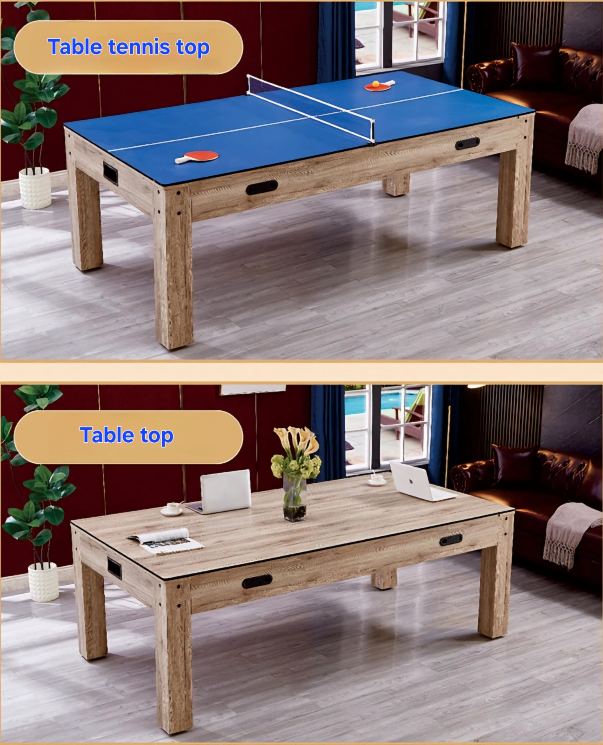RUP 4-in-1 Multi-Game Table, Pool/Billiards, Table Tennis, Air Hockey with Electric Blower, Conference Table Top, Complete