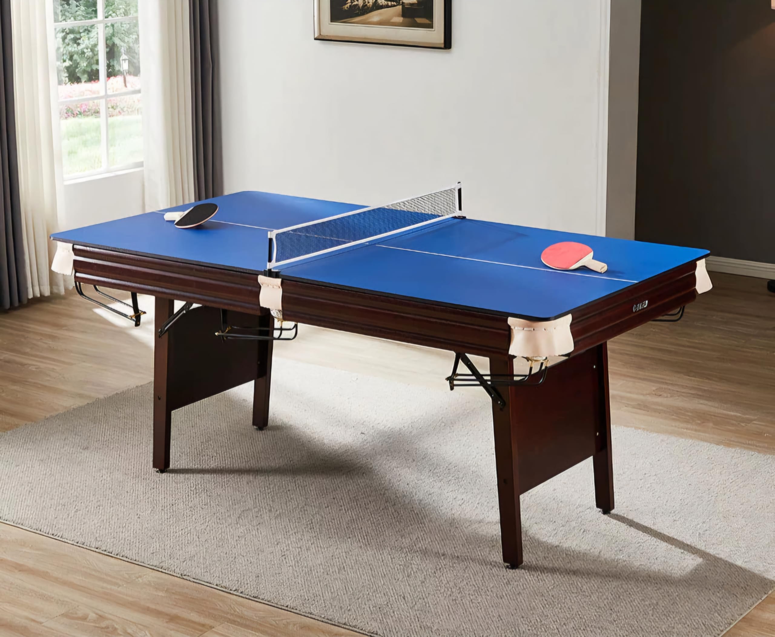 RUP Premium Solid Wood 3-in-1 Multi Game Table | 7ft Pool Table + Table Tennis + Conference/Study Table | Folding Legs