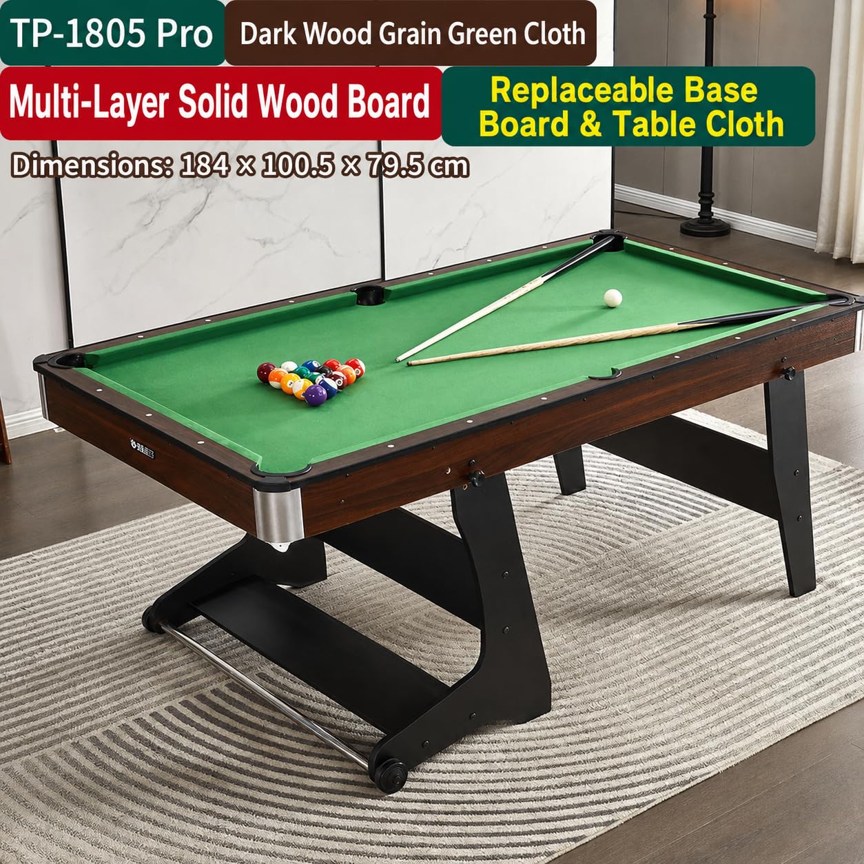 RUP Pro 6ft 3-in-1 Multi Game Table | Pool Table, Table Tennis & Dining/Conference Table | Solid Plywood Construction