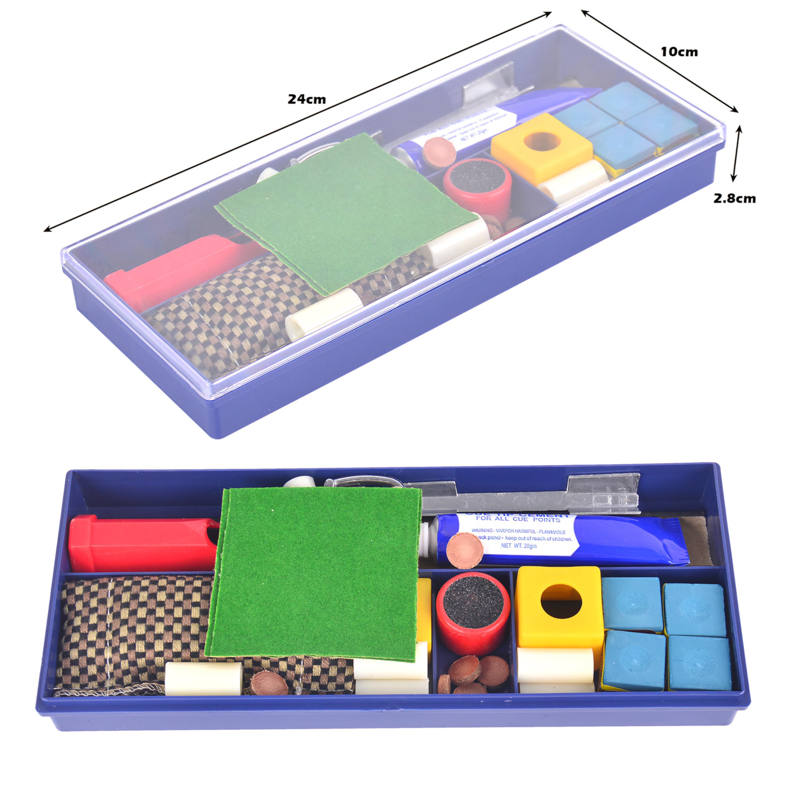RUP Pool Cue Repair Kit, Complete Billiards Maintenance Set with Tip Shaper, Clamps, Sanders, Chalk, Tips and Table
