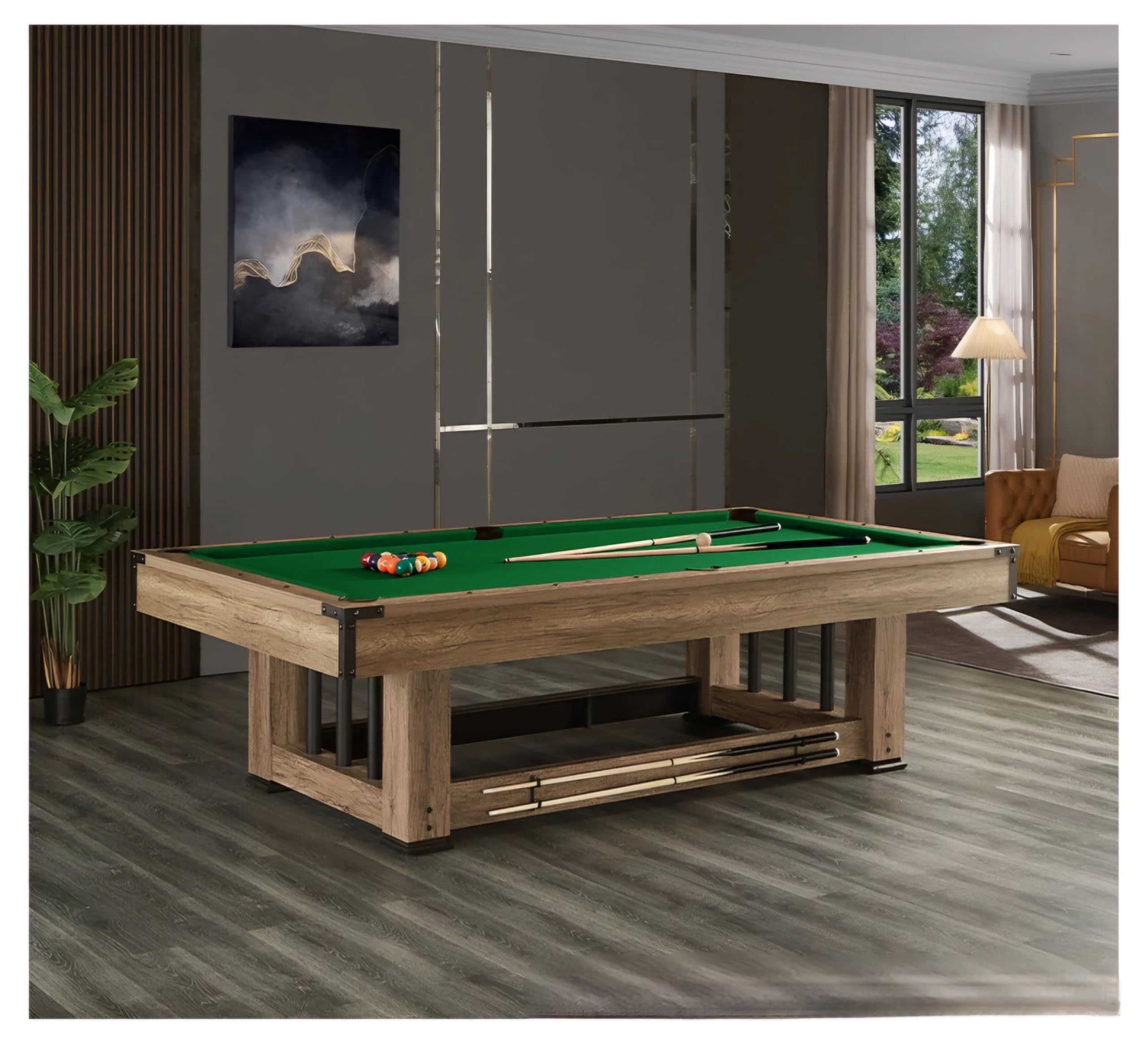 RUP 9ft 3 in 1 Multi Game Table with Billiards, Table Tennis and Dining/Conference top, Rustic Design (All Accessories