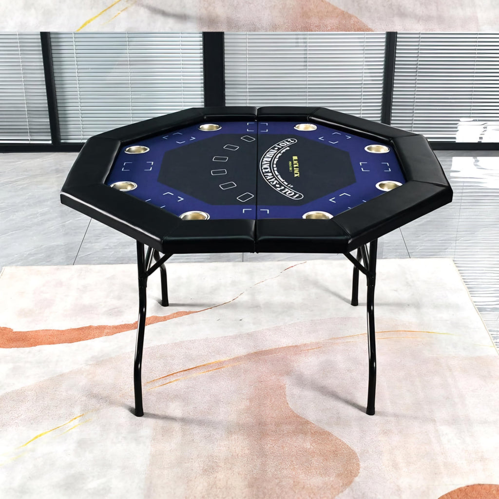 RUP 8 Player Poker Table for Home – Foldable Casino Table with Cushioned Armrest, Cup Holders, Metal Legs, Casino Felt
