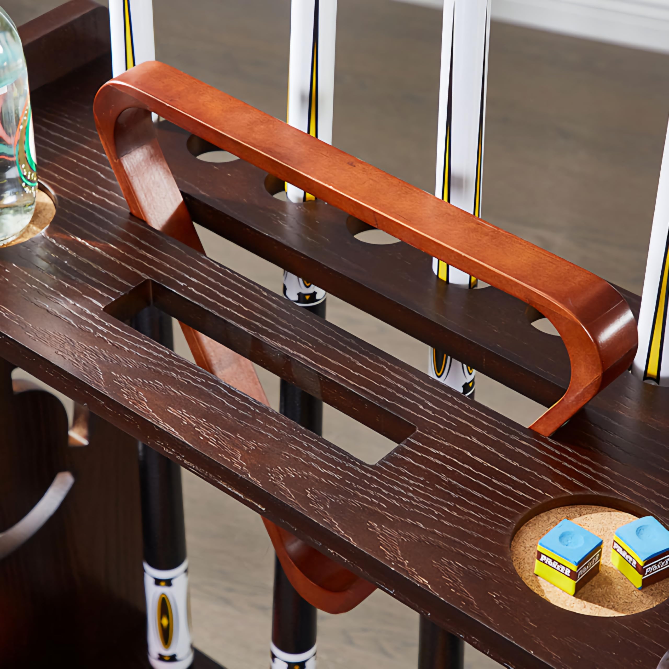 RUP Pool Cue Rack, Wooden 8-Cue Holder with Ball Storage, Drink Holders and Billiard & Snooker Cue Rack Stand (Accessories