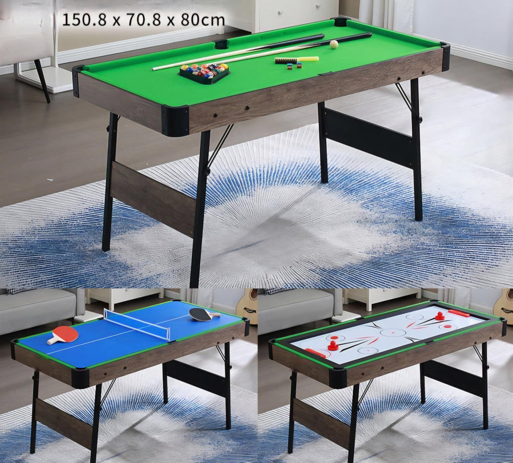 RUP 5ft 3 in 1 Multi Game Table with Folding Legs, Pool Table, Table Tennis, Hockey with Complete Set of Accessories, Fun