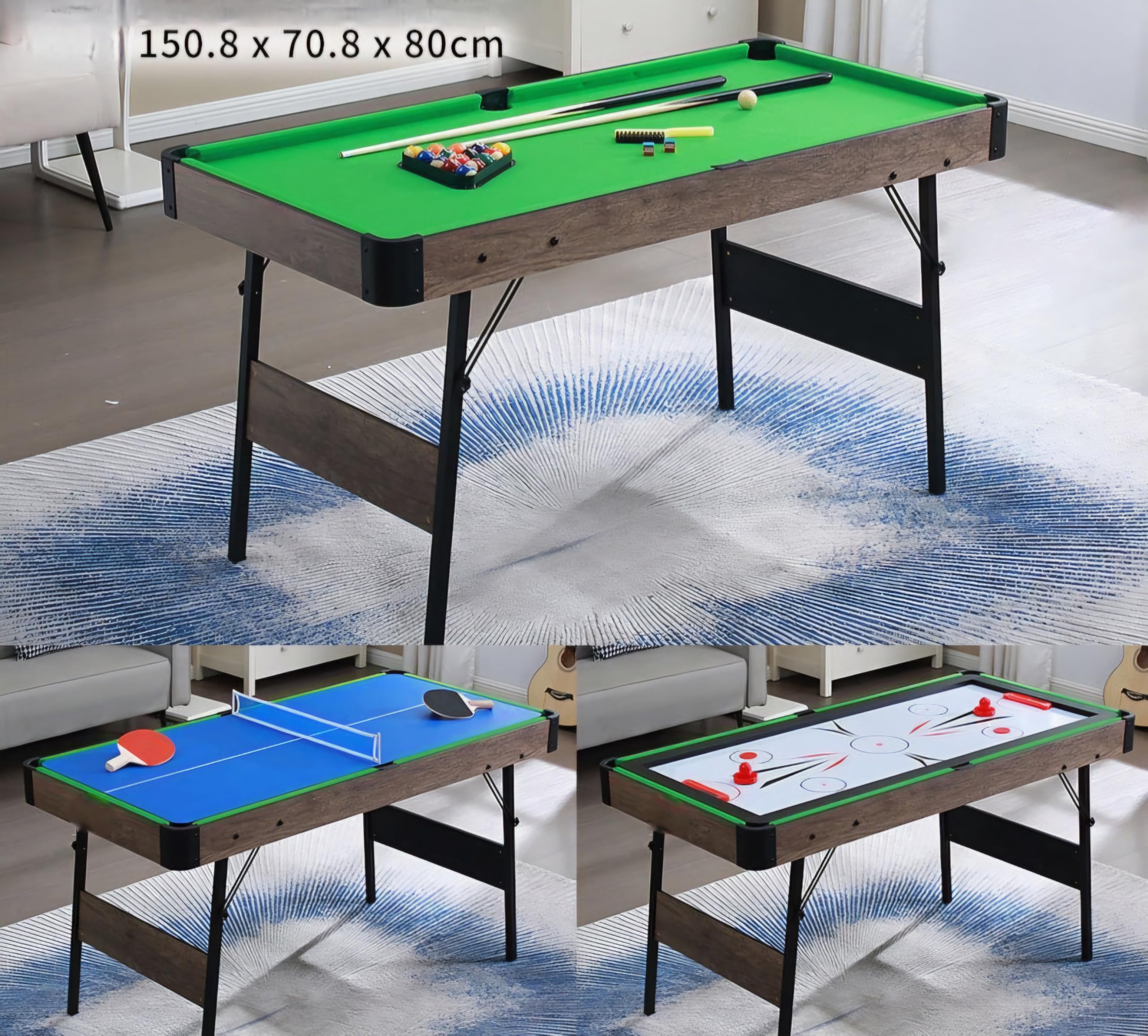 RUP 5ft 3 in 1 Multi Game Table with Folding Legs, Pool Table, Table Tennis, Hockey with Complete Set of Accessories, Fun