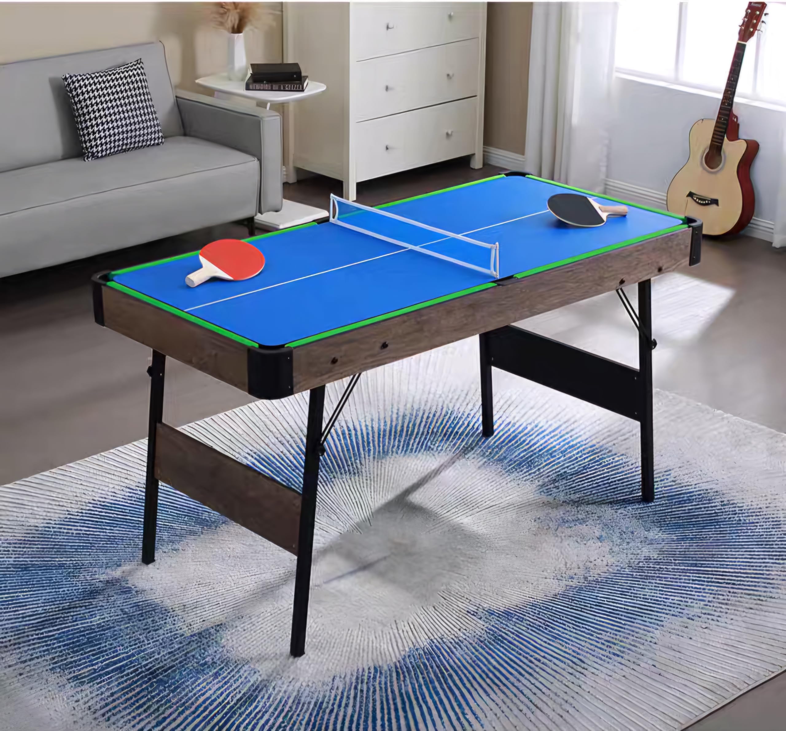 RUP 5ft 3 in 1 Multi Game Table with Folding Legs, Pool Table, Table Tennis, Hockey with Complete Set of Accessories, Fun