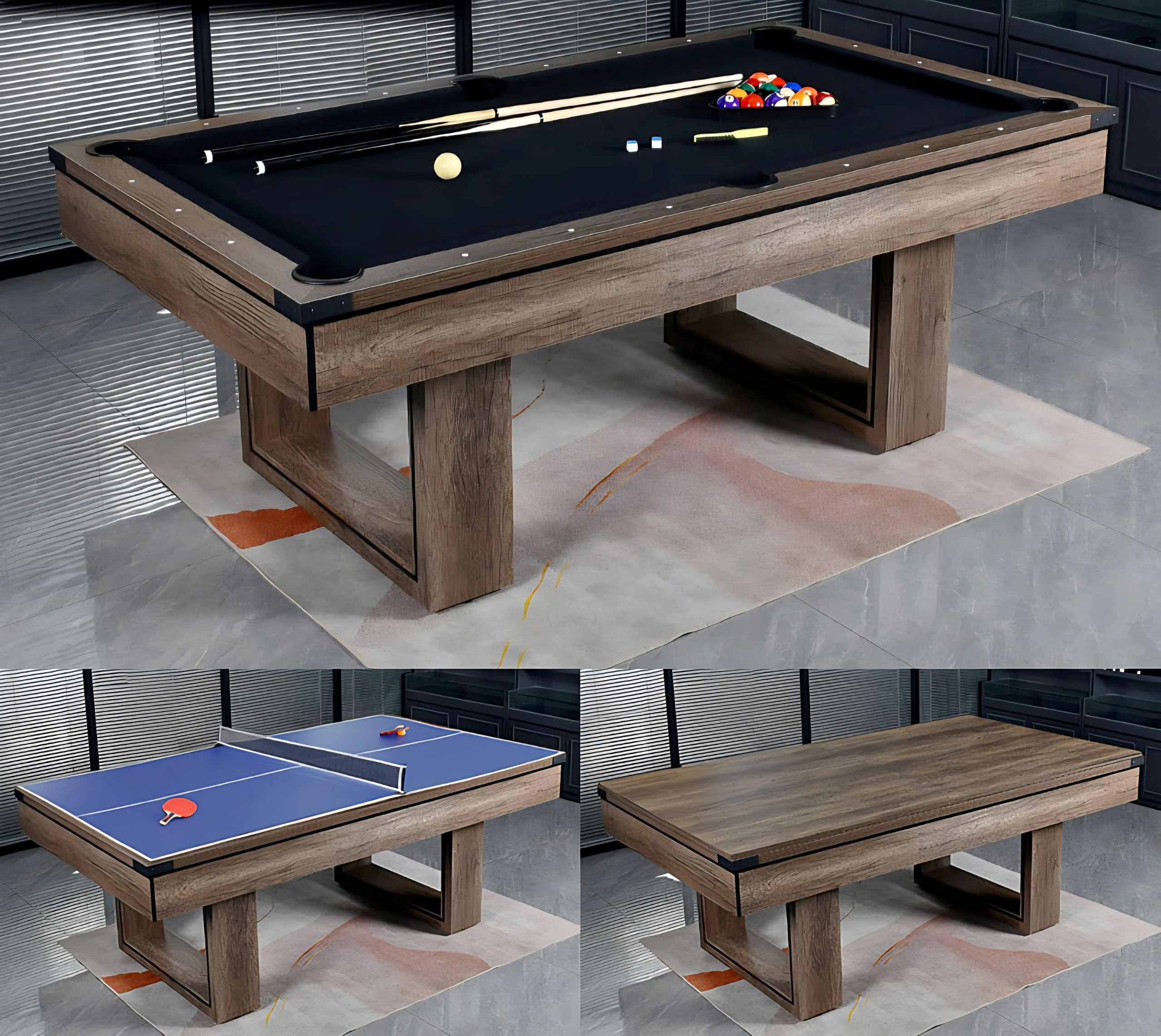 RUP 7ft 3-in-1 Multi Game Table | Pool Table + Table Tennis + Dining/Conference Table | Premium MDF Construction | Complete