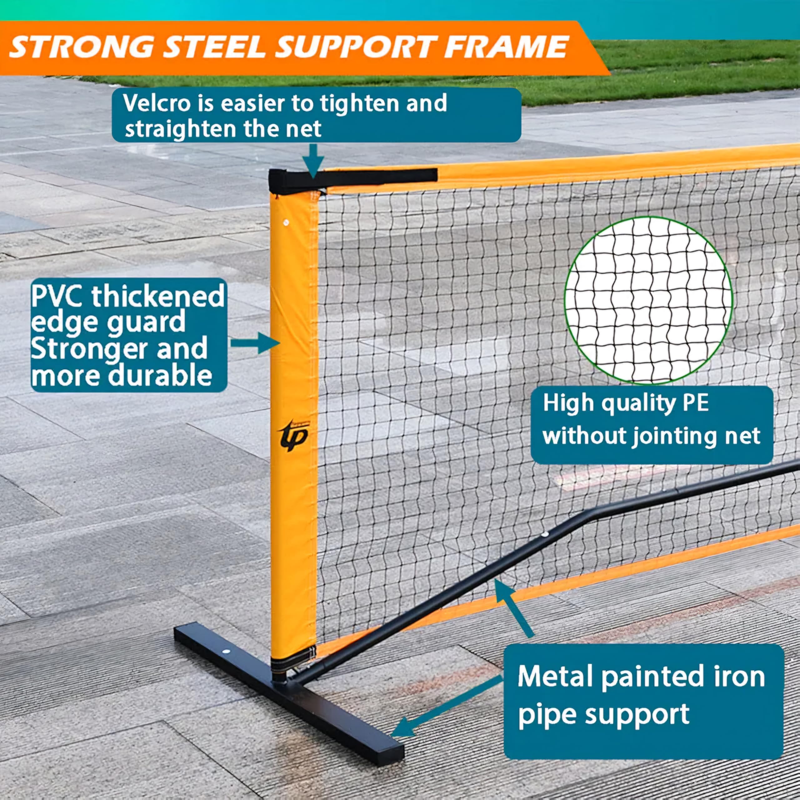 RUP Complete Pickleball Set, 22 ft Portable Net, 4 Wooden Paddles, 4 Balls, Metal Frame with Carrying Bag